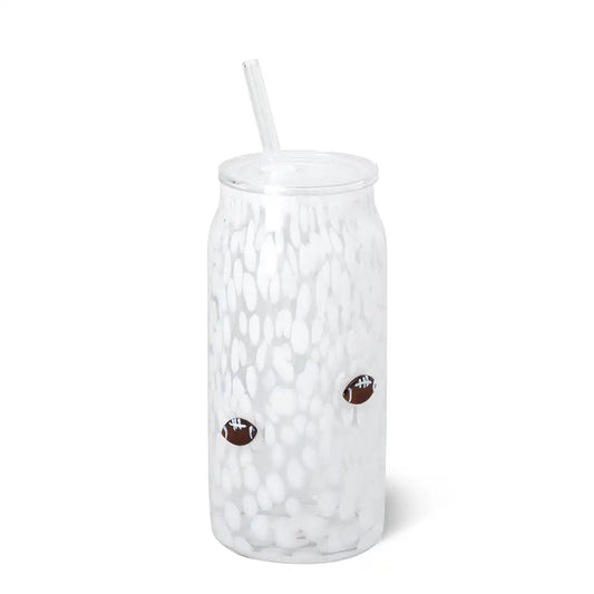 White Football Charm Soda Glass 23oz